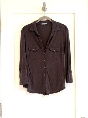JAMES PERSE Button-Front Dark Brown Shirt with Chest Pockets